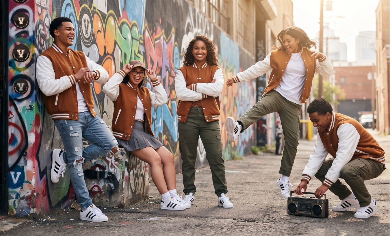 Varsity Jackets With Adidas Sneakers