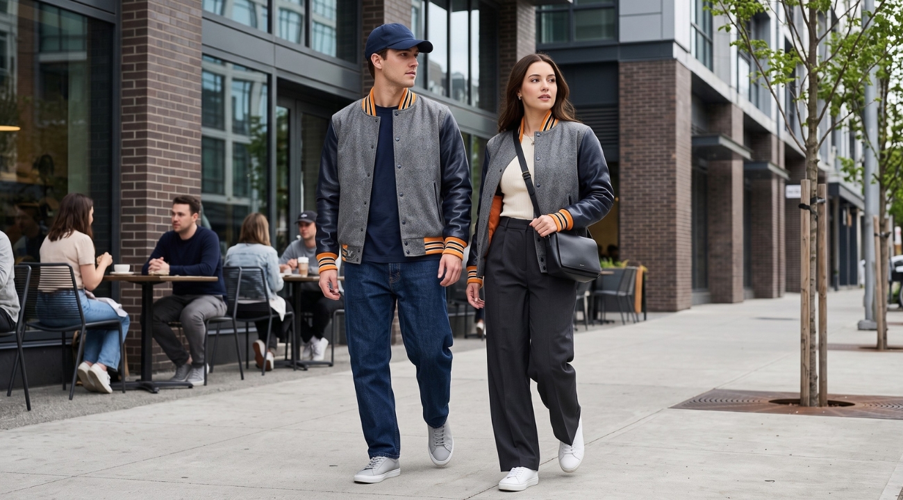 Wool Baseball Jackets With Leather Sleeves