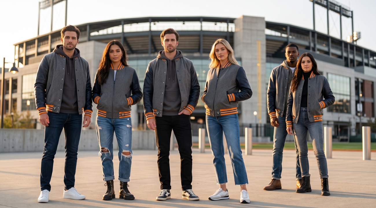 Wool Baseball Jackets With Leather Sleeves