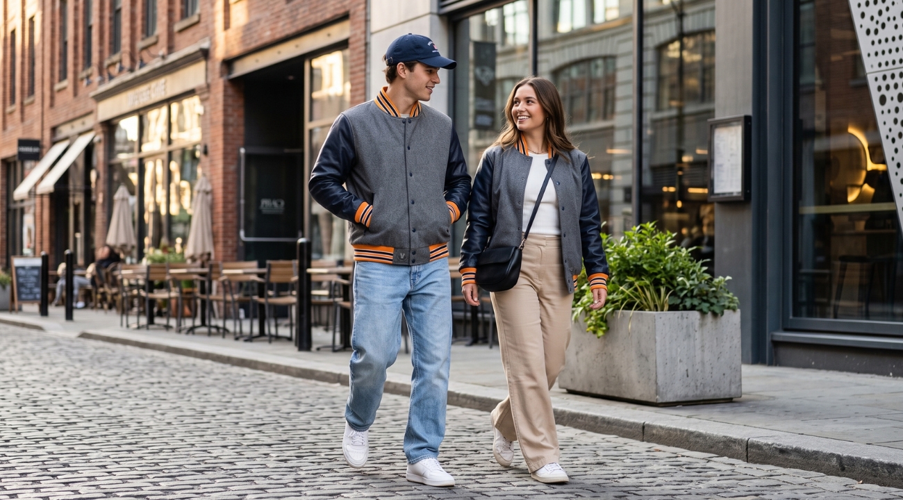 Wool Baseball Jackets With Leather Sleeves